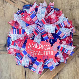 Fourth of July Thin Wreath, America the Beautiful Fireworks Wreath, Patriotic USA Wall Decoration, Independence Day Storm Door Decor