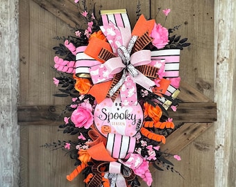 Pink Halloween Teardrop Swag: Spooky Ghost Front Door Decor