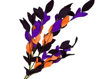 29”L EVA Leaf Spray: Orange Purple Black, Halloween Spray, Spooky Halloween Wreath Pick, Wreath or Arrangement Floral Filler Bush, HH1219