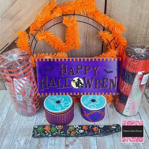 Large Halloween Wreath Kit, Happy Halloween Witch Wreath Kit, DIY Halloween Wreath Kit, Orange and Purple Halloween Ribbon Mesh Sign Kit