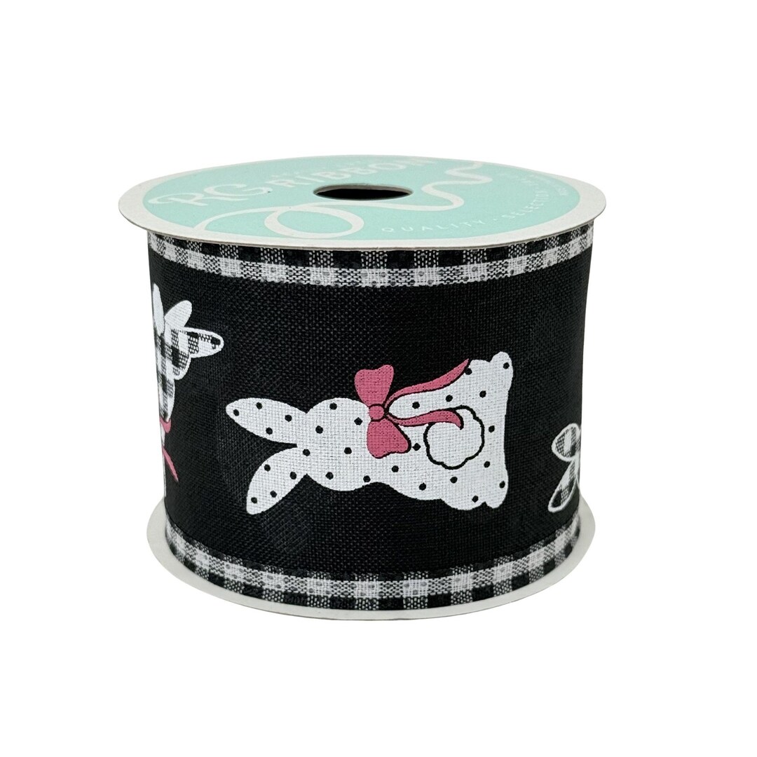 Easter Bunny Wired Ribbon, Bunnies on Royal/gingham: Black and Pink ...