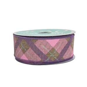 Pink and Purple Plaid Ribbon 1.5” by 10yd,  Pink and Lavender Easter Wreath or Bow Ribbon, Spring Wreathmaking Supply, RG Ribbon RGA1690 NF