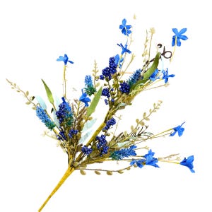 24"L Fabric Flower/EVA Leaf/Beads Spray: Royal Blue, Fall Greenery Stem, Autumn Greenery Filler Bush with Darker Green, 60919, FH807125