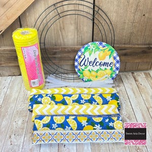 DIY Lemon Wreath Kit: Yellow Welcome Sign, Checkered Ribbon