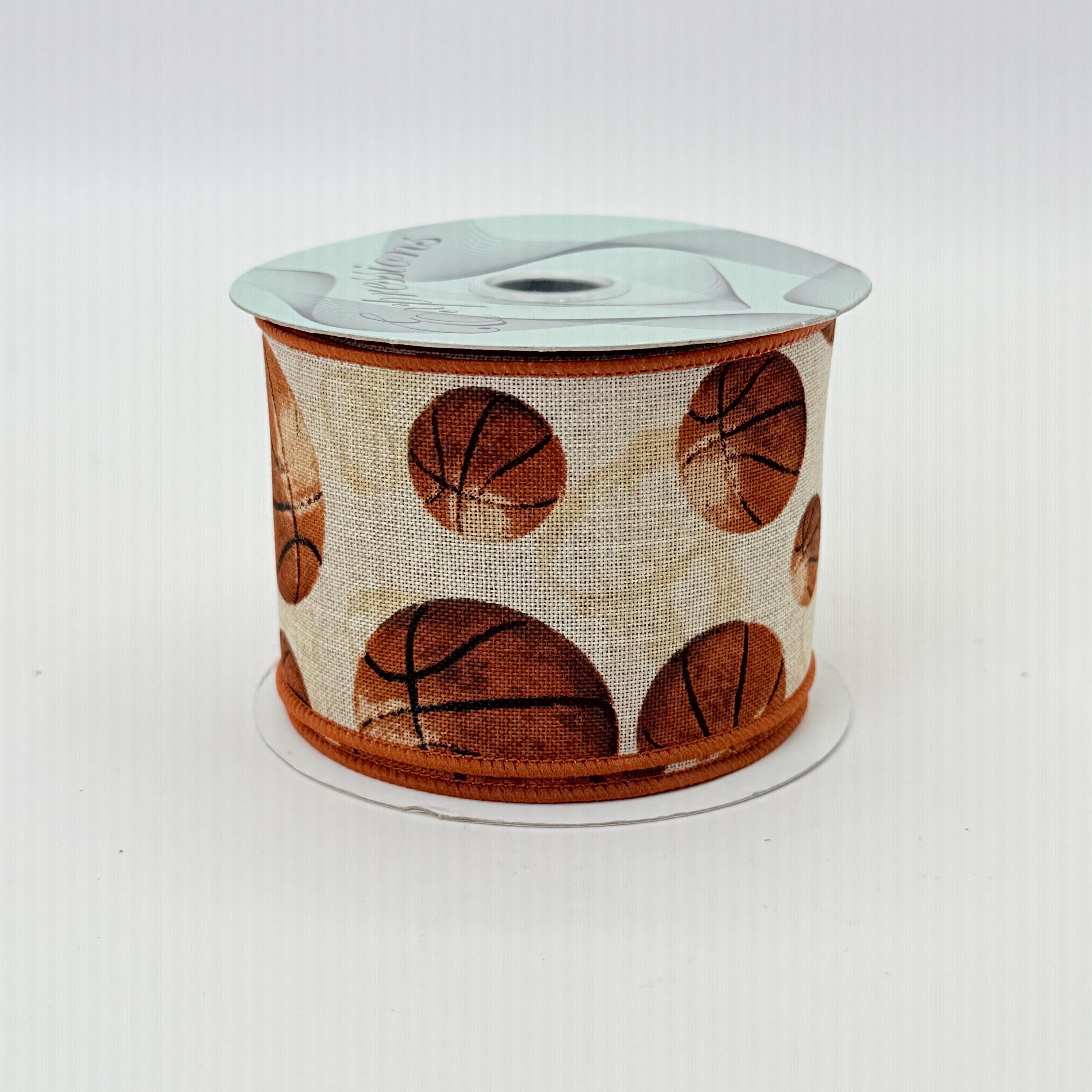Basketball Wired Ribbon: Natural Beige, Sports Themed Ribbon, School ...