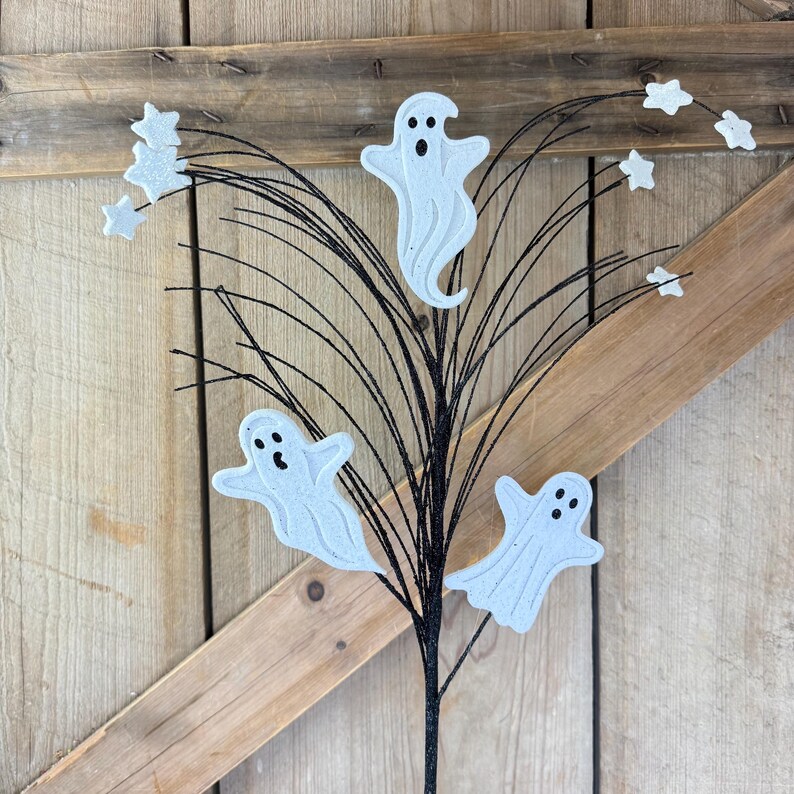 30”L Halloween Glitter Ghost Spray, Black and White EVA Foam Halloween Pick, Ghosts Stars and Whisps, Spooky Wreath Embellishment, HH128727 image 8