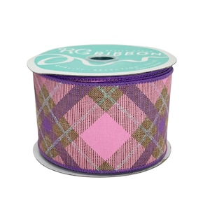 Pink and Purple Plaid Ribbon 2.5” by 10yd, Pink and Lavender Easter Wreath or Bow Ribbon, Spring Wreathmaking Supply, RG Ribbon RGA1690 NF