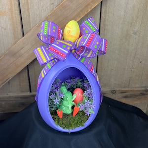 Purple Easter Egg Diorama: Bunny, Carrots & Floral Arrangement