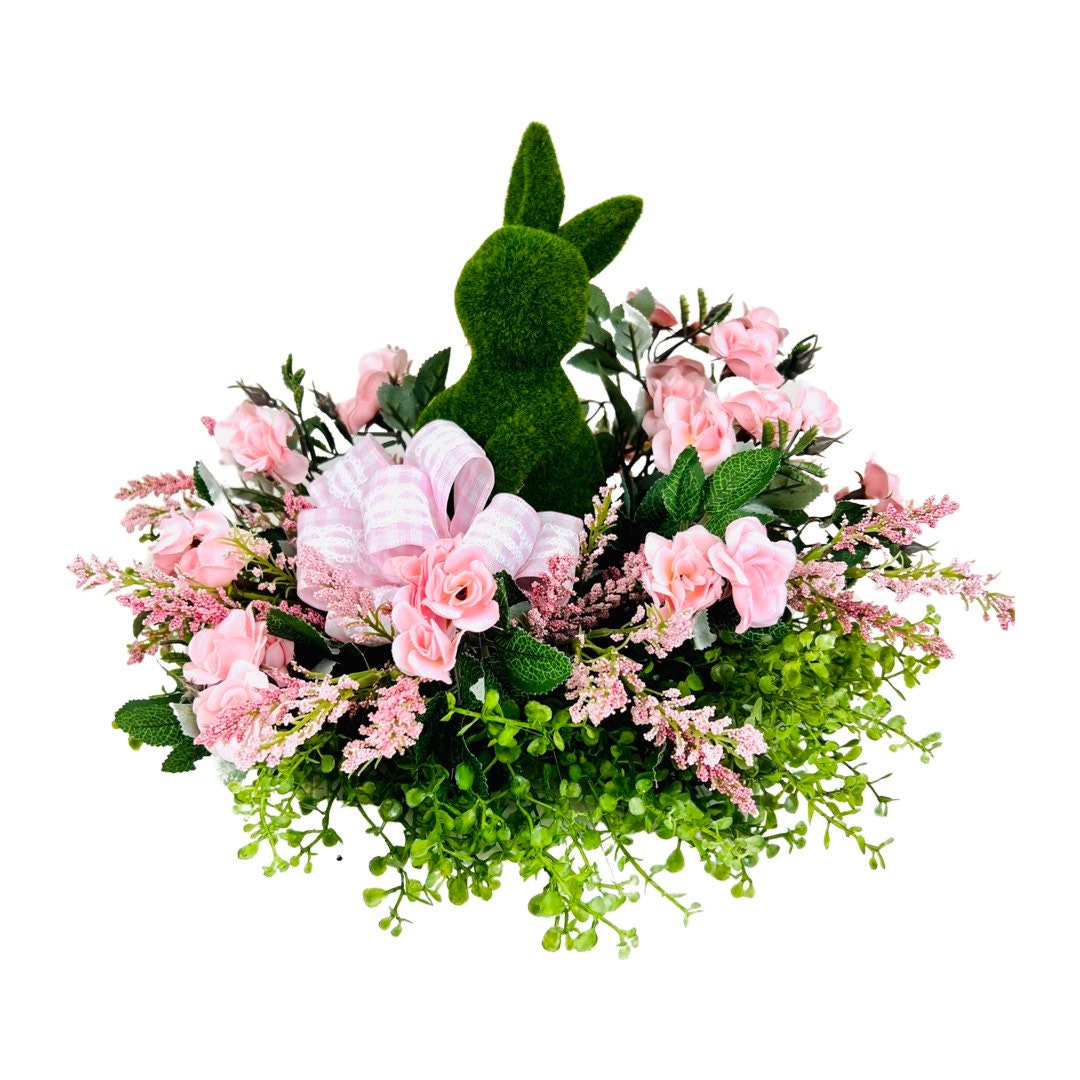 Easter Bunny Floral Arrangement With Pink Roses Pink Floral Etsy