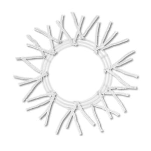 May include: A white wreath base with a circular design, adorned with multiple white pipe cleaners extending outwards. The wreath is designed for crafting and decorative purposes, perfect for creating seasonal or holiday decorations.
