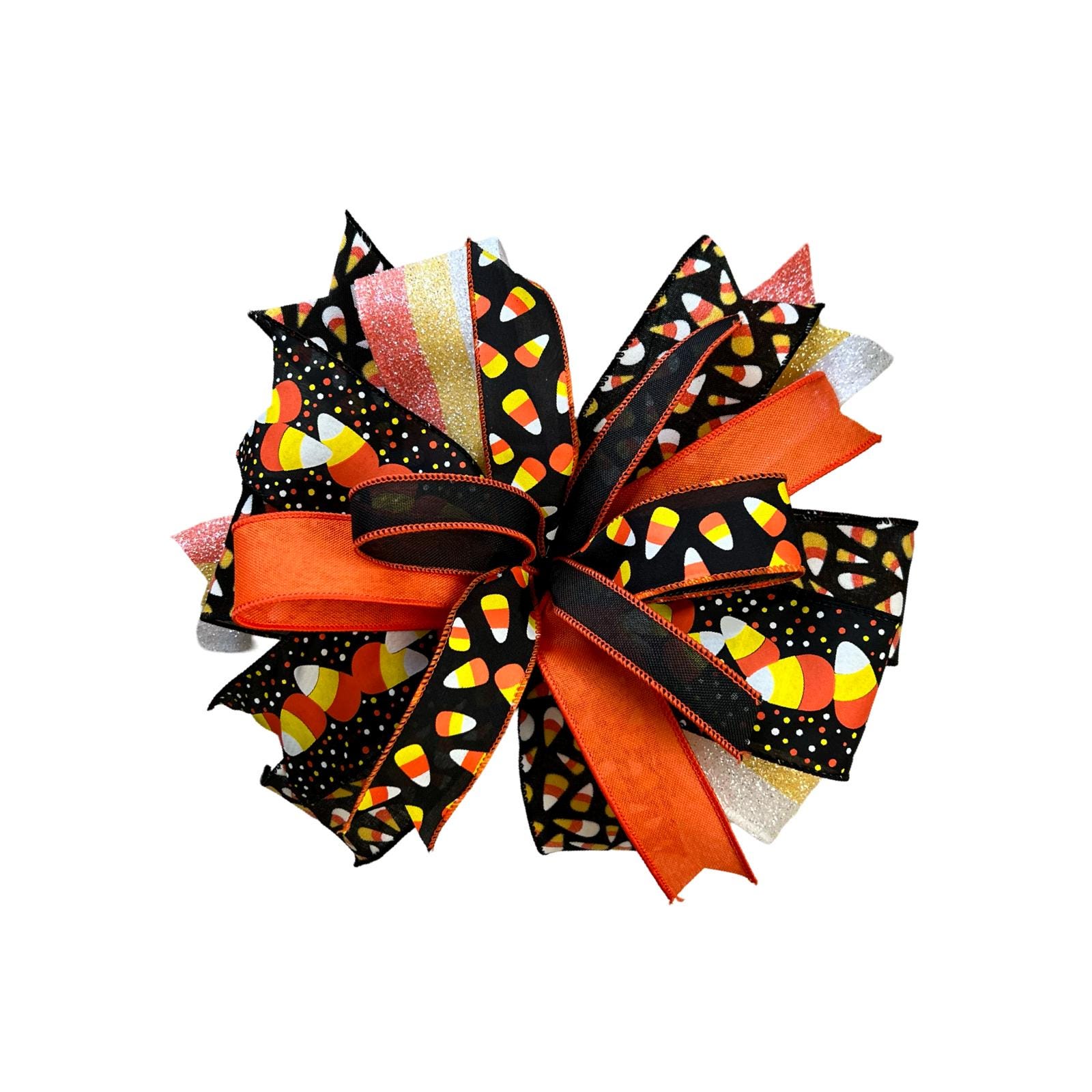 Candy Corn Bow, Halloween Bow with Candy Corn Theme, Halloween Candy Corn Bow for Wreath Door Garland, Candy Corn Lantern Embellishment