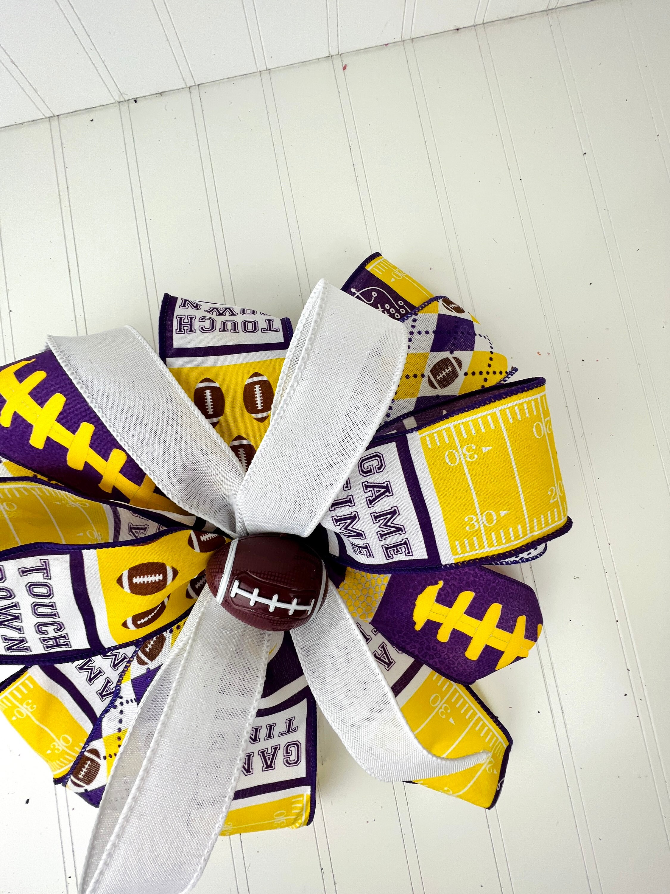 Purple and Yellow Football Bow Football Sports Themed Front - Etsy