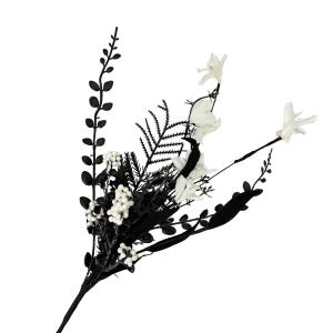 12"L Fabric Flower/EVA Leaf/Beads Pick: Black and White, Greenery Stem, Greenery Filler Bush with Leaves Buds Berries, Mini 60919, FH812578