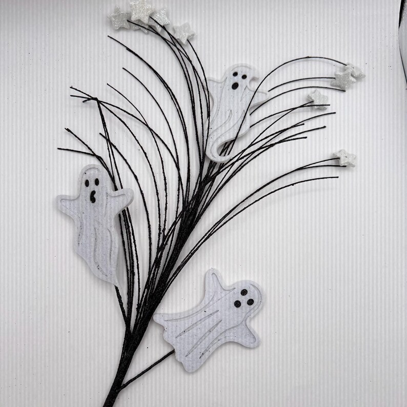 30”L Halloween Glitter Ghost Spray, Black and White EVA Foam Halloween Pick, Ghosts Stars and Whisps, Spooky Wreath Embellishment, HH128727 image 4