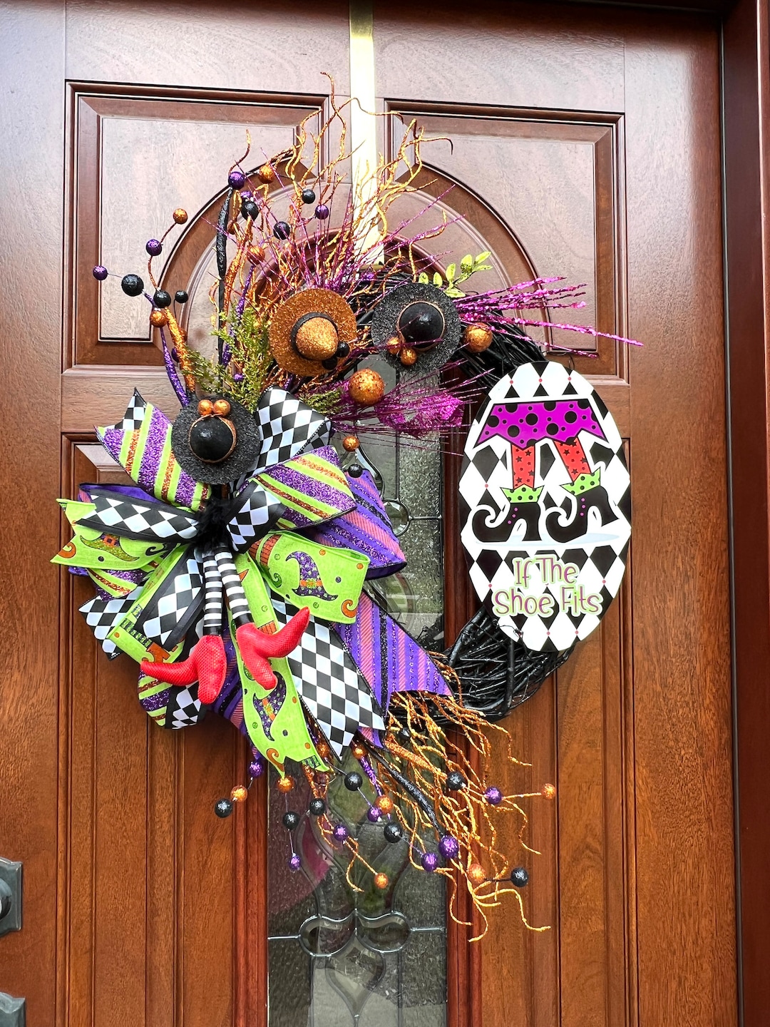 Harlequin Witch Grapevine Wreath: Glittery Halloween Front Door Decor ...