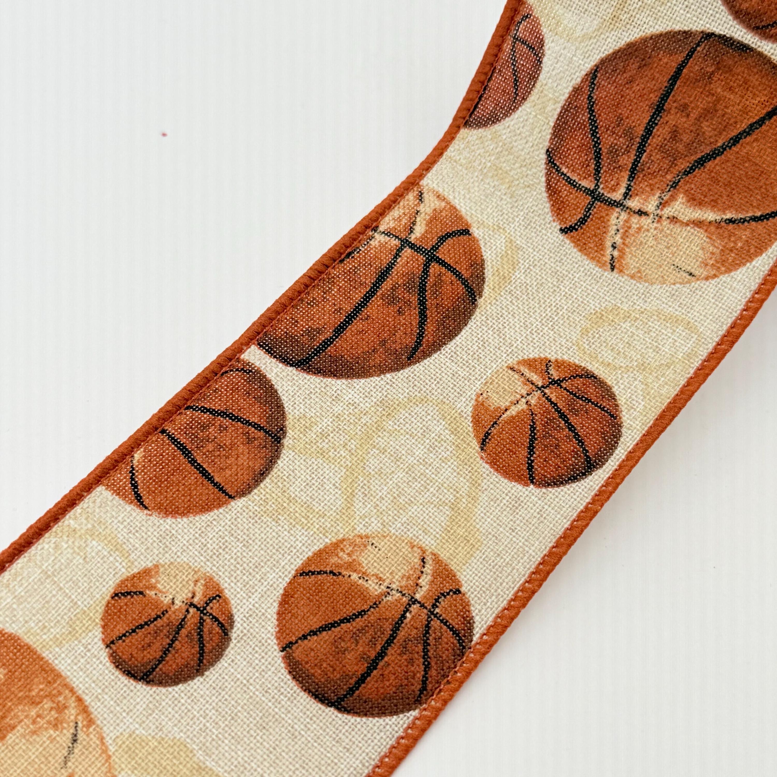 Basketball Wired Ribbon: Natural Beige, Sports Themed Ribbon, School ...