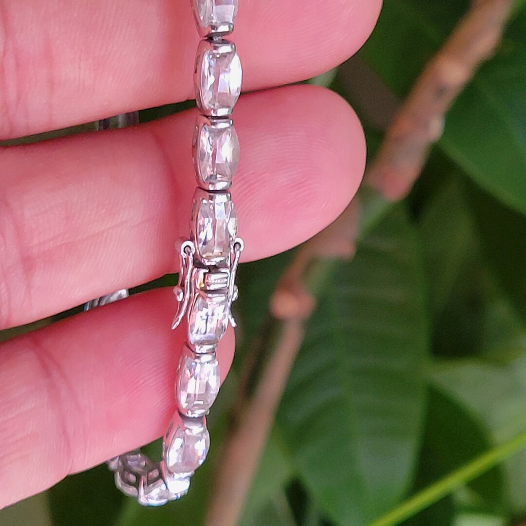 Vintage Tennis Bracelet Sterling Silver With Clear Crystals Etsy