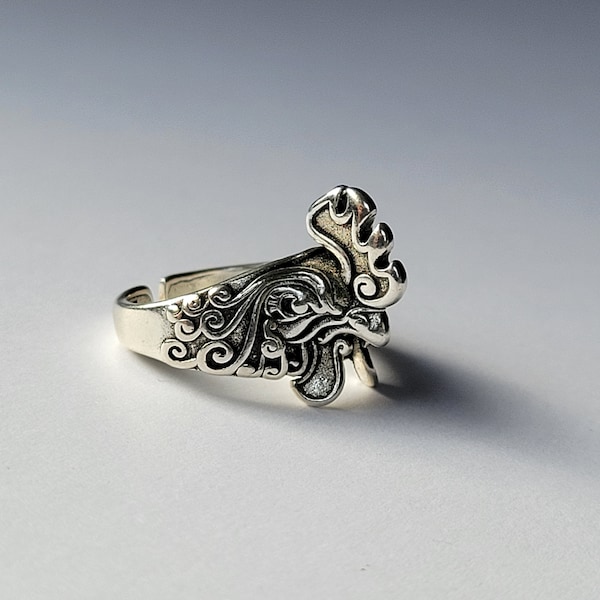 Rooster Ring, Silver tone plated, Open Ring,