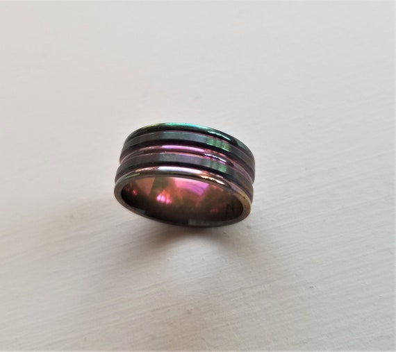Rainbow titanium 2024 wedding bands