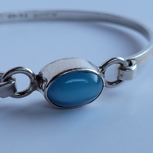 Vintage Sterling Silver with Blue Cat's Eye Bracelet 9.25 Mexico Plata