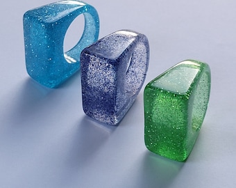 Acrylic Resin with sparkling glitter, Chunky Ring Fun Jewelry