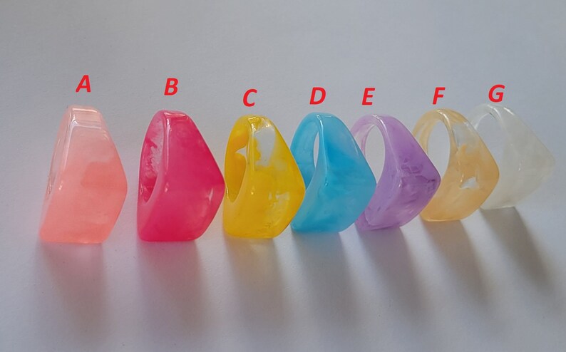 Simple Chunky Acrylic Resin Ring Color, Lightweight Marbled Design Ring ...