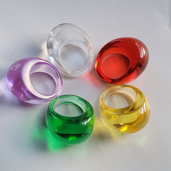 Acrylic Resin Ring Chunky Domed, Transparent Color Lightweight Ring Size 6.25, Retro Style