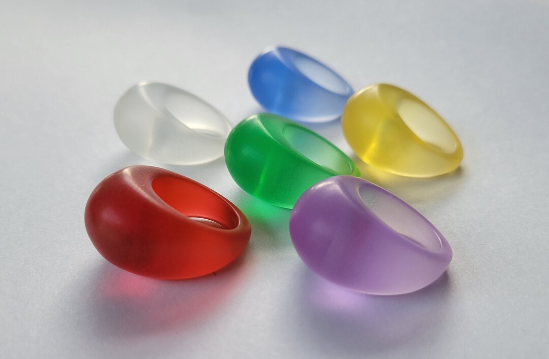 アクリル水リング指輪Acryl ring handmade used Acrylic Resin Ring Chunky Domed, Transparent Satin / Matte