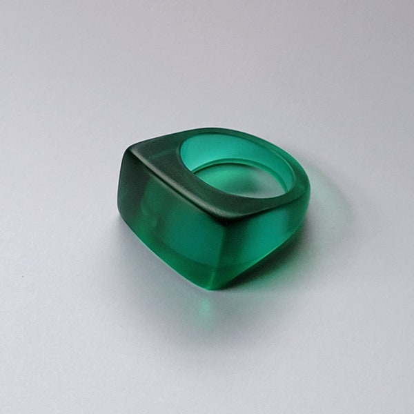 Acrylic Emerald Green Satin / Matte Resin Chunky Ring Size 7.75