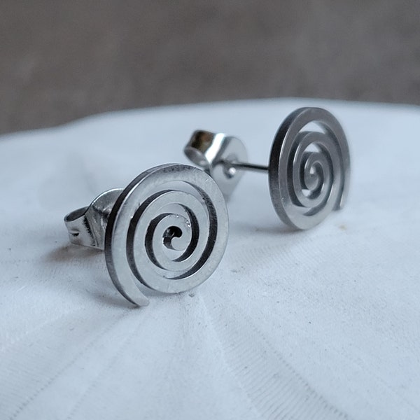 Small Stud Stainless Steel Earrings Minimalist Design Tiny Spiral Studs Earrings, Simple Swirl Post earrings, Small Classic Minimalist