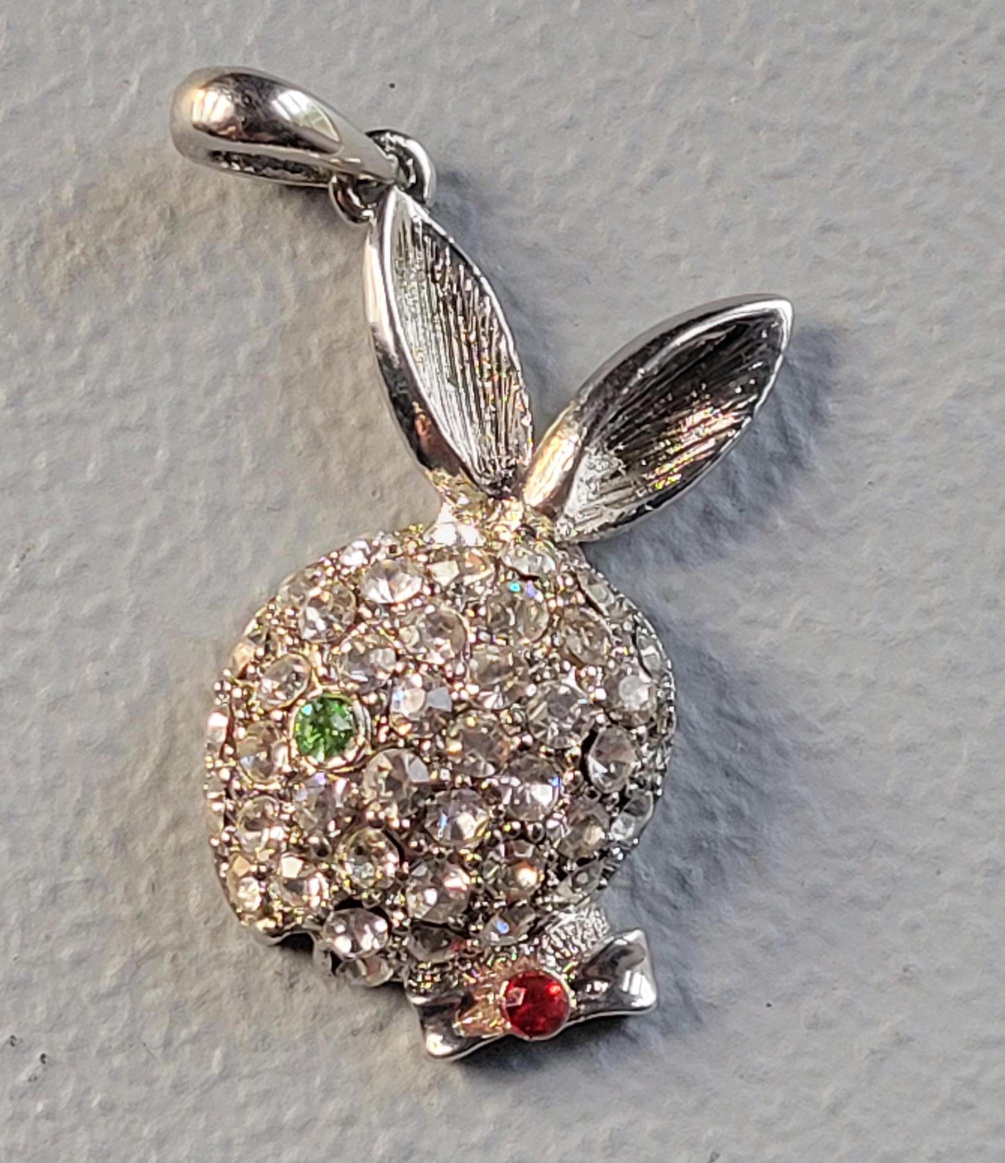 Vintage Charm / Key Chain / Pendant, Pavé Rhinestones Bunny / Rabbit