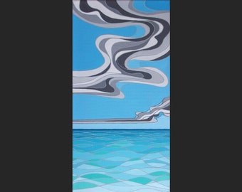 Cloudy sky/Stormy sky/Lake and Sky/Windy sky/Wavy lake water/Canadian art/Great Lakes/Lake Huron/Maritime art/10x20 original painting