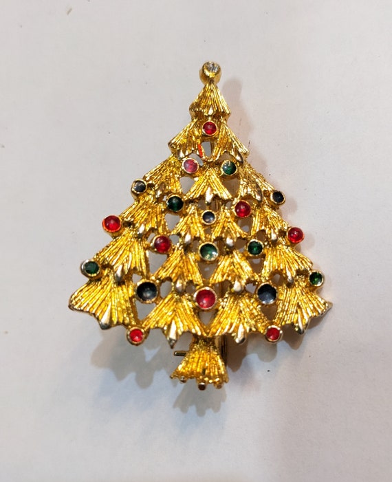 Vtg Painted Christmas Tree Pin Brooch Jewelry Chr… - image 1