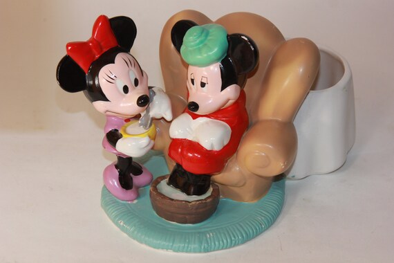 Vtg Mickey Mouse & Minnie Get Well Soon Vase Flowerpot Keepsake