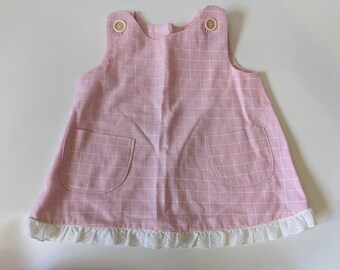 Vtg pink plaid dress pink & white Lace Baby Girl 9-18mo dress flower girl Easter spring dress vtg toddler clothes pink and white plaid dress