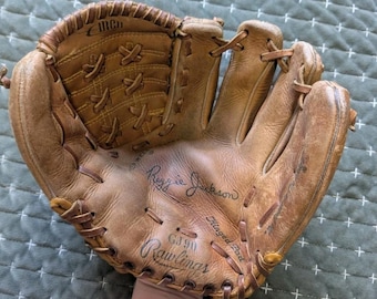Guante de béisbol de cuero Rawlings GJ90 Reggie Jackson vintage, bolsillo profundo, borde en U, guante vintage coleccionable, regalo para bar deportivo, regalo
