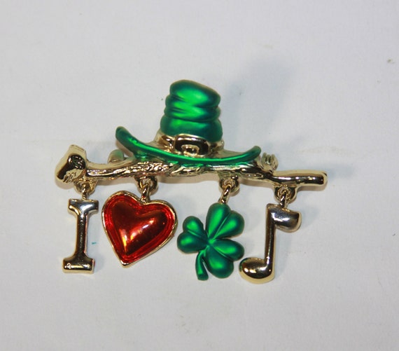 Vintage St Patricks I Love Irish Music Dangle Cha… - image 1