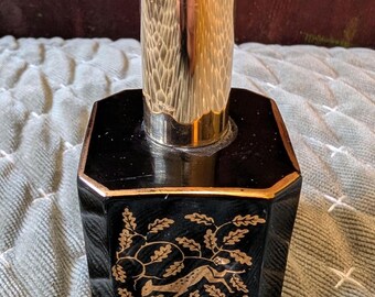 RARE Vtg DeVilbiss Black & Gold Perfume Atomizer ivy Deer design Bottle France Art Deco Mcm Vanity Decor Gift gift Vtg perfume bottle goth