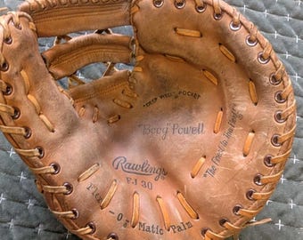 Guante de béisbol vintage Rawlings Boog Powell FJ 30, bolsillo Deep Well, primera base flexible, palma O-Matic, iniciales AMB, guante vintage de béisbol coleccionable, regalo