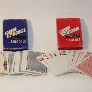 Blue & Red Lord Baltimore Pinochle Playing Cards Linen Finish set of two - small Gift - Vintage Playing cards