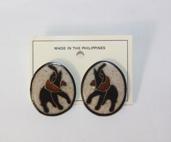 Vtg Elephant earrings made in Philippians - Unique Elephant Trunk up elephant Jewelry Knick Knack Gift for her - Vtg Oval Elephant earrings