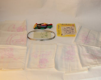 Days of the week Vtg Aunt Martha's Hot Iron Embroidery Transfer Patterns & Tea Towels -  Happy, shy, Lazy, cry, Angel Littel girl Stitching