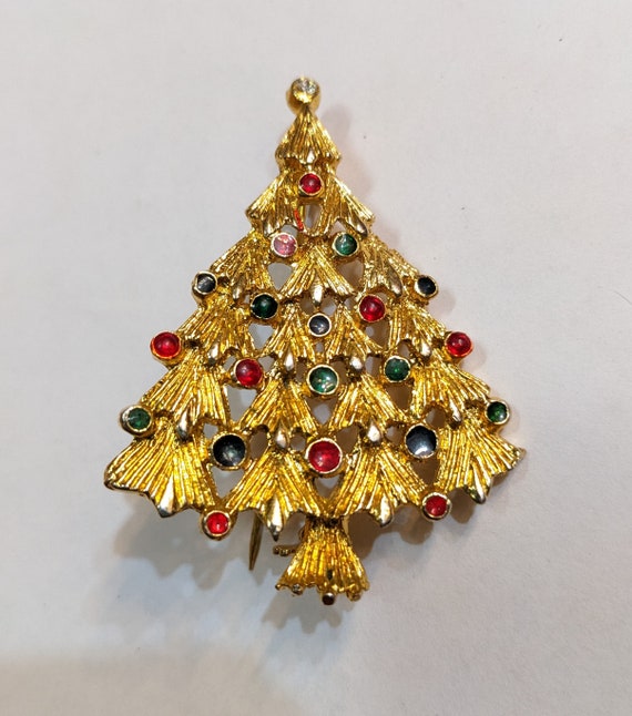 Vtg Painted Christmas Tree Pin Brooch Jewelry Chr… - image 4