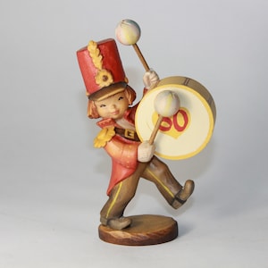 Vintage ANRI Club Special 50th Anniversary Drummer Boy Figurine Carving Italy - hand Carved Hand Painted Carving  Marching Band Drummer Boy