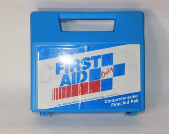 Vtg Emergency First Aid Kit Hard plastic Box - First aid only inc. Vancouver Washington - Gift for nurse - Blue First aid kit Collectible