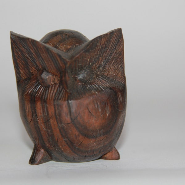 VTG Wood Carved Owl Figurine - Owl Bird Figurine Gift - Short Brown Owl Decor - Miniature Wooden Owl - Owl Gift - Owl Lover Gift - Owl Decor