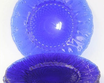 Cobalt Blue Glass Leaf Leaves Pressed Glass Plate France