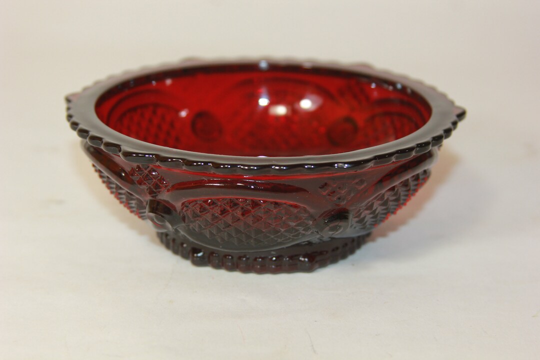 Vintage Avon the 1876 Cape Cod Collection Ruby Red Glass Dessert Bowl ...