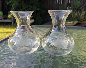 Juego de 2 jarrones con diseño de pájaro azul, de vidrio esmerilado y grabado, de vidrio transparente, para decoración de pájaros, ideal para amantes de las aves.