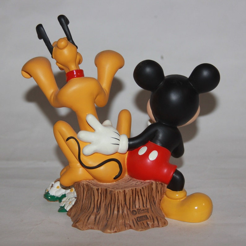 Vtg Disney Mickey Mouse And Pluto Figurine Figure Disney Collectible - Mickey and Pluto on Tree stump - Mickey mouse Collectible knick knack image 5